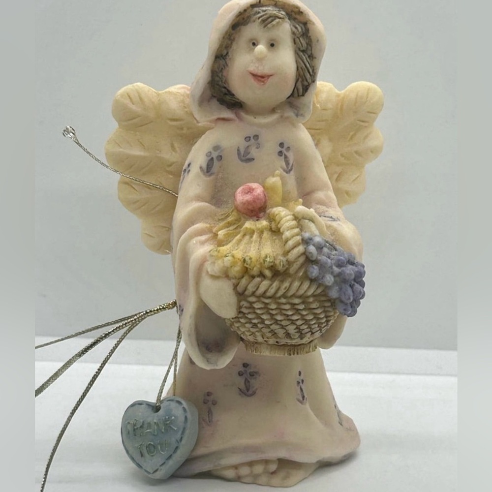 Vintage Unique Ceramic Angel Figurine with Thank You Heart Creepy Decor Odd